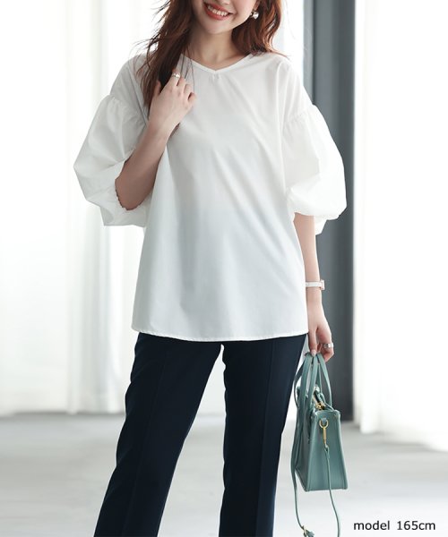 SEU(エスイイユウ)/ビッグシルエットブラウス バルーンスリーブ 体型カバー ゆったり 二の腕カバー 韓国ファッション/ホワイト