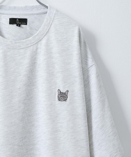 ZIP FIVE(ジップファイブ)/動物ワンポイント刺繍半袖Tシャツ/ネコ/イヌ/クマ/その他系3