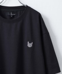 ZIP FIVE(ジップファイブ)/動物ワンポイント刺繍半袖Tシャツ/ネコ/イヌ/ブラック系3