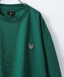 ZIP FIVE(ジップファイブ)/動物ワンポイント刺繍半袖Tシャツ/ネコ/イヌ/クマ/グリーン系3