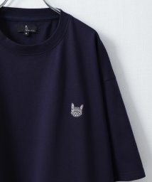 ZIP FIVE(ジップファイブ)/動物ワンポイント刺繍半袖Tシャツ/ネコ/イヌ/クマ/ネイビー系3