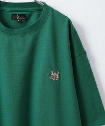 ZIP FIVE(ジップファイブ)/動物ワンポイント刺繍半袖Tシャツ/ネコ/イヌ/クマ/グリーン系4