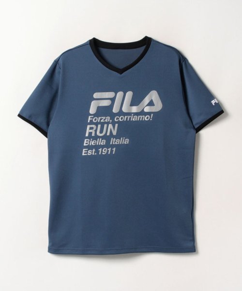 fila(men)(フィラ（メンズ）)/【ラン】接触冷感 プリントVネックTシャツ メンズ/ダークブルー