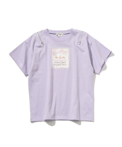 SHOO・LA・RUE(Kids) (シューラルーキッズ)/【110－140cm】肩ジップ使いスクエアプリントTシャツ/ライトパープル（081）