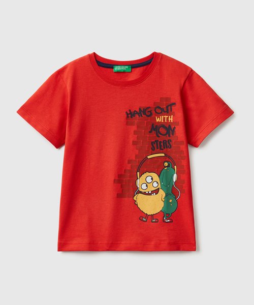 BENETTON (UNITED COLORS OF BENETTON BOYS)(ユナイテッド　カラーズ　オブ　ベネトン　ボーイズ)/キッズモンスタープリント半袖Tシャツ・カットソーB/レッド