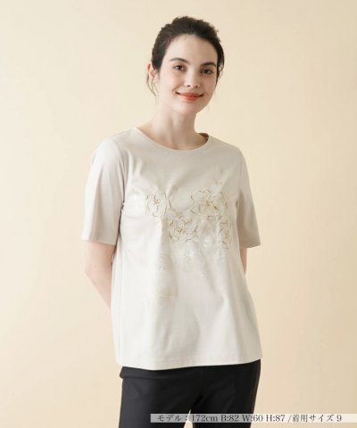 刺繍プリントTシャツ【Leilian WHITE LABEL】