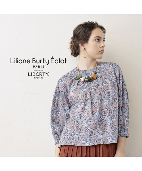 Liliane Burty ECLAT(リリアンビューティエクラ)/【S・Mサイズ】リバティ　衿ぐりタックプルオーバーブラウス/ブラウン