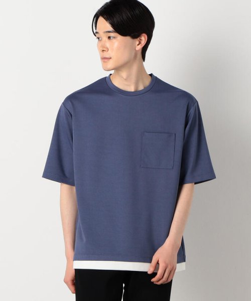 COMME CA ISM MENS(コムサイズム（メンズ）)/★ＴＶドラマ着用商品★ ストレッチポンチ フェイクレイヤード Ｔシャツ/ブルー