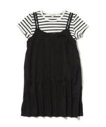 SHOO・LA・RUE(Kids) (シューラルーキッズ)/【110－140cm/2点セット】ボーダーT＋ロゴテープキャミワンピセット/ブラック（019）