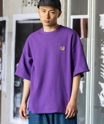 Rocky Monroe(ロッキーモンロー)/Tシャツ 半袖 カットソー メンズ レディース ワッフル サーマル ビッグシルエット オーバーサイズ ゆったり ルーズ ワイド リラックス 無地 シンプル 刺繍/パープル