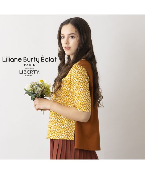 Liliane Burty ECLAT(リリアンビューティエクラ)/【S・Mサイズ】リバティ　配色デザイン　プルオーバーTシャツ/イエロー