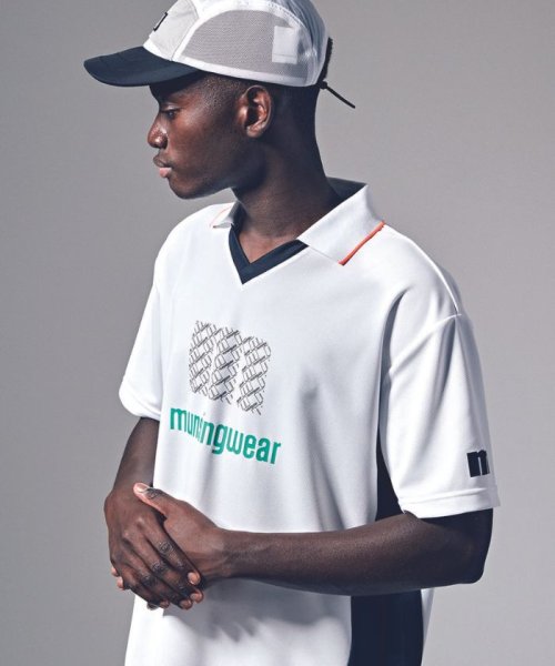Munsingwear(マンシングウェア)/『ENVOY』サンスクリーンmロゴプリントサッカーゲームシャツ(吸汗速乾/UV CUT(UP/ホワイト