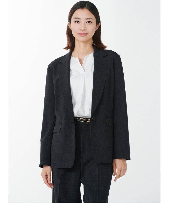 麻調トラベスト 1ボタンジャケット 紺(セットアップ可能)