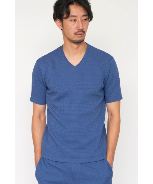 セール】HIGH STREET∴ジオメトリックボーダーVネック半袖Tシャツ
