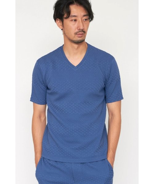 HIGH STREET(HIGH STREET)/HIGH STREET∴ジオメトリックボーダーVネック半袖Tシャツ/ネイビー