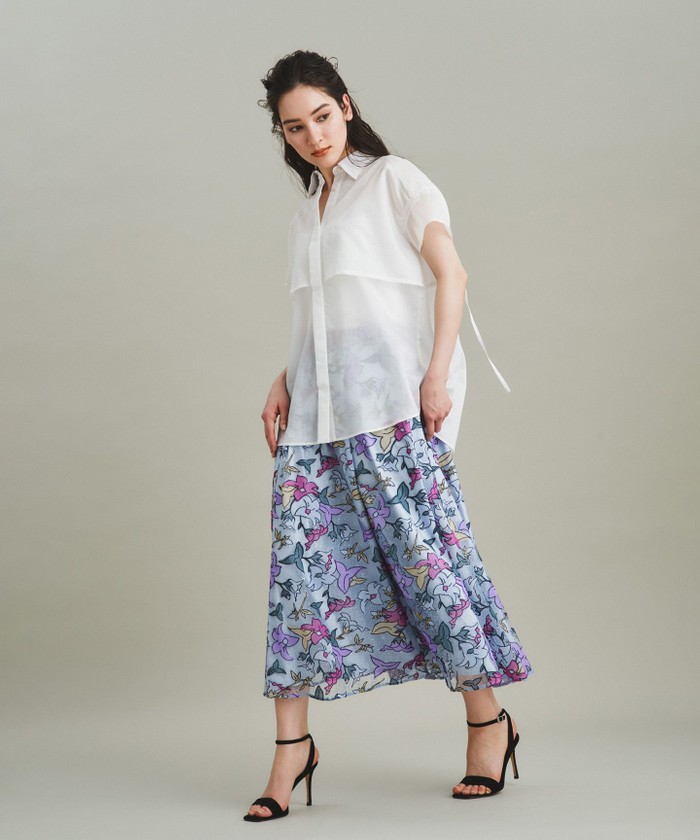 GRACECONTINENTAL ラメチュール刺繍フレアスカート サックス 36 GRACECONTINENTAL ラメチュール刺繍フレアスカート サックス 36