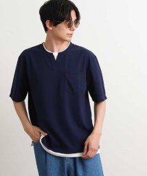 a.v.v (MEN)(アー・ヴェ・ヴェメンズ)/【接触冷感/S－XXL】梨地フェイクレイヤードカットソー/ネイビー