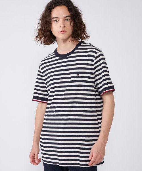 TOMMY HILFIGER(トミーヒルフィガー)/NATURAL TECH STRIPED TEE/ブラック