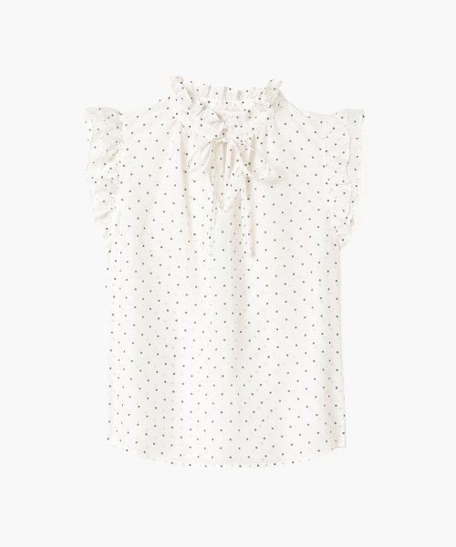 To b. by agnes b. OUTLET(トゥー　ビー　バイ　アニエスベー　アウトレット)/【Outlet】 WU39 CHEMISE ミニドットフリルブラウス/ホワイト