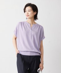 J.PRESS LADIES（LARGE SIZE）(J．プレス　レディス（大きいサイズ）)/【洗える・抗菌防臭】コットンアセテート バンドカラー ニット/ふじ色系