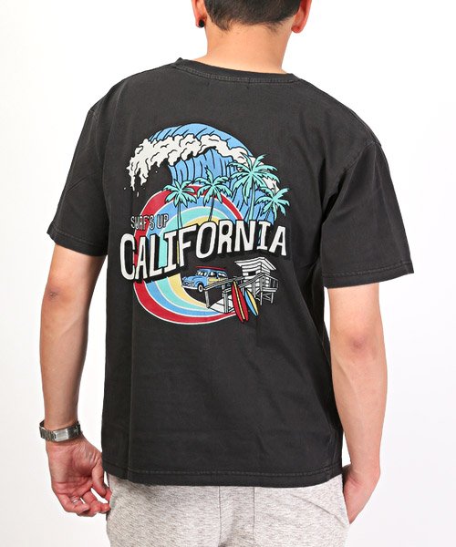 LUXSTYLE(ラグスタイル)/CaliforniaバックイラストプリントTシャツ/ Tシャツ メンズ 半袖 プリントTシャツ ロゴ イラスト サーフ/ブラック