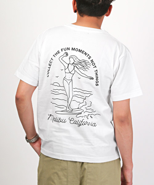 サーフガールプリントTシャツ/ Tシャツ メンズ 半袖 プリントTシャツ ロゴ イラスト サーフ ガール