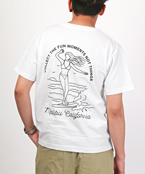 LUXSTYLE(ラグスタイル)/サーフガールプリントTシャツ/ Tシャツ メンズ 半袖 プリントTシャツ ロゴ イラスト サーフ ガール/ホワイト