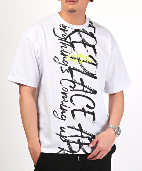 LUXSTYLE(ラグスタイル)/落書きロゴプリント半袖Tシャツ/Tシャツ メンズ 半袖 ロゴ プリント 落書き風 ペイント オーバーサイズ/ホワイト