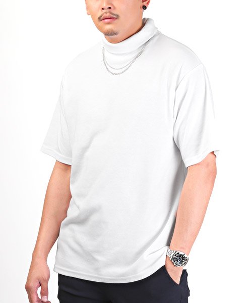 LUXSTYLE(ラグスタイル)/ネックレス付きタートルネック半袖Tシャツ/Tシャツ 半袖 半袖Tシャツ ネックレス タートルネック/ホワイト
