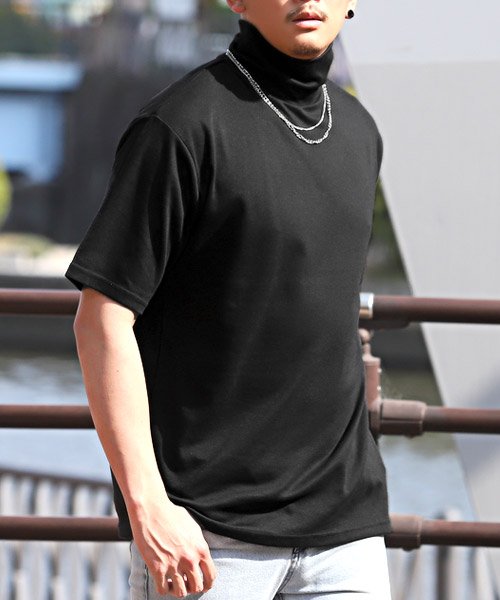 LUXSTYLE(ラグスタイル)/ネックレス付きタートルネック半袖Tシャツ/Tシャツ 半袖 半袖Tシャツ ネックレス タートルネック/ブラック