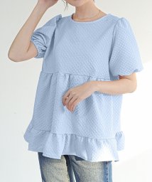 SEU(エスイイユウ)/ジャガードブラウス ゆったり 体型カバー 二の腕カバー お手入れ簡単 韓国ファッション/ブルー