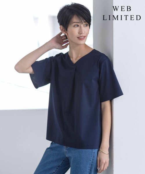 J.PRESS LADIES（LARGE SIZE）(J．プレス　レディス（大きいサイズ）)/【WEB限定カラーあり・吸水速乾・イージーケア】ブロッキングジャージー カットソー/ネイビー系1