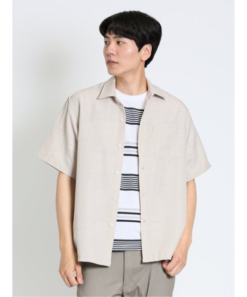 TAKA-Q(タカキュー)/TechLinen レギュラーカラー 半袖ルーズシャツ メンズ シャツ カジュアル トップス インナー ギフト プレゼント 羽織り カーディガン アウター/アイボリー