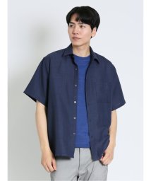 TAKA-Q(タカキュー)/TechLinen レギュラーカラー 半袖ルーズシャツ メンズ シャツ カジュアル トップス インナー ギフト プレゼント 羽織り カーディガン アウター/ネイビー