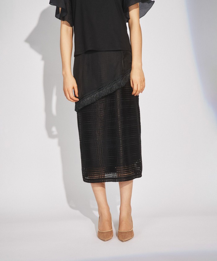 GRACECONTINENTAL メッシュフリンジスカート ブラック 36