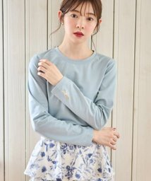 tocco closet(トッコクローゼット)/袖口ワンポイント刺繍ボディケアカットソー/GRAYSH BLUE