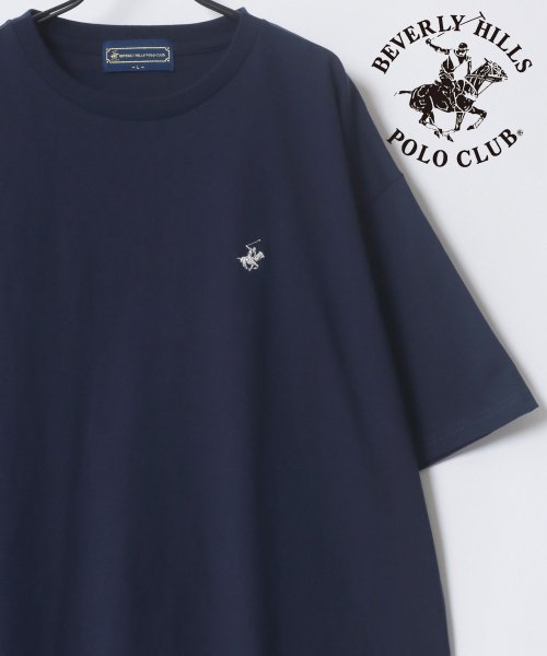 LAZAR(ラザル)/【Lazar】BEVERLY HILLS POLO CLUB/ビバリーヒルズポロクラブ オーバーサイズ ロゴ ワンポイント刺繍 半袖Tシャツ/無地T/リンガーT/ネイビー