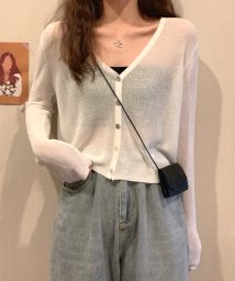 Amulet(アミュレット)/シースルーカーディガン レディース 長袖 トップス アウター 春服 夏 10代 20代 30代 韓国ファッション Vネック ショート丈トップス シアー/ホワイト