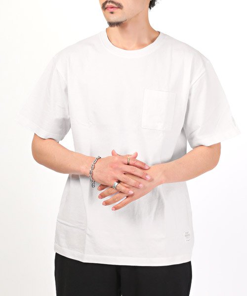 LUXSTYLE(ラグスタイル)/胸ポケットワンポイント刺繍Tシャツ/Tシャツ メンズ 半袖 胸ポケット 刺繍 ロゴ/ホワイト