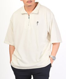 LUXSTYLE(ラグスタイル)/バラ刺繍ハーフZIP半袖ビッグTシャツ/Tシャツ メンズ 半袖 5分袖 ハーフジップ ビッグシルエット 薔薇 刺繍 ワンポイント/ホワイト