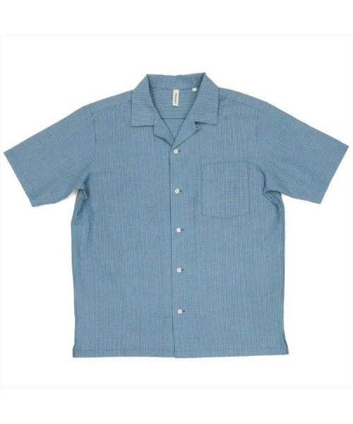 Pitta Re:)(ピッタリ)/サッカー オープンカラー カジュアルシャツ  半袖 メンズ/ブルー