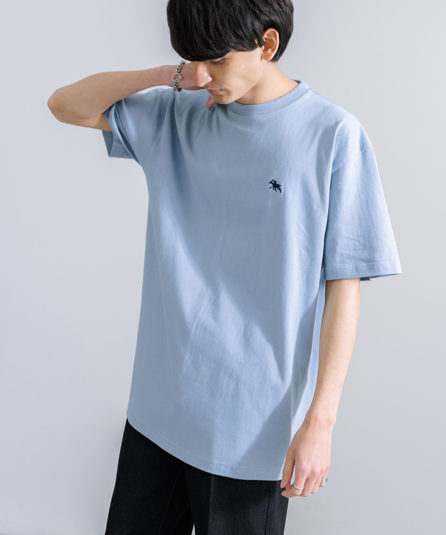 Tシャツ 半袖 刺繍 ワンポイント 無地 メンズ レディース ハーフスリーブ シンプル ビッグシルエット オーバーサイズ ルーズ ゆったり カジュアル クルーネ