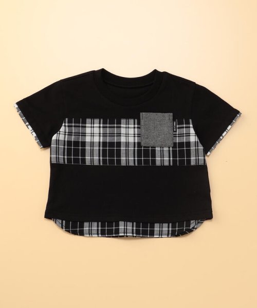 COMME CA ISM KIDS(コムサイズム（キッズ）)/マドラスチェック使い　半袖Tシャツ(80・90cm)/ブラック