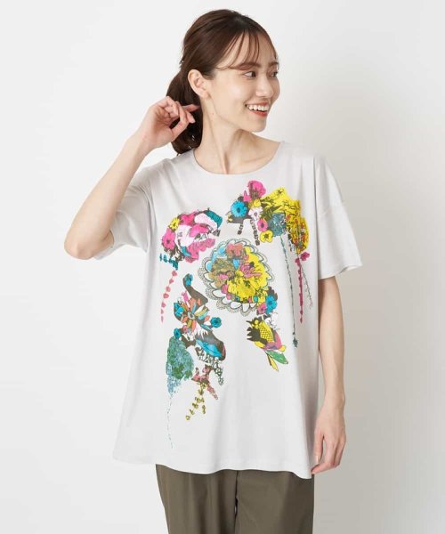 HIROKO BIS(ヒロコビス)/【洗える】パラリンアートチュニックTシャツ（Floris）/ライトグレー
