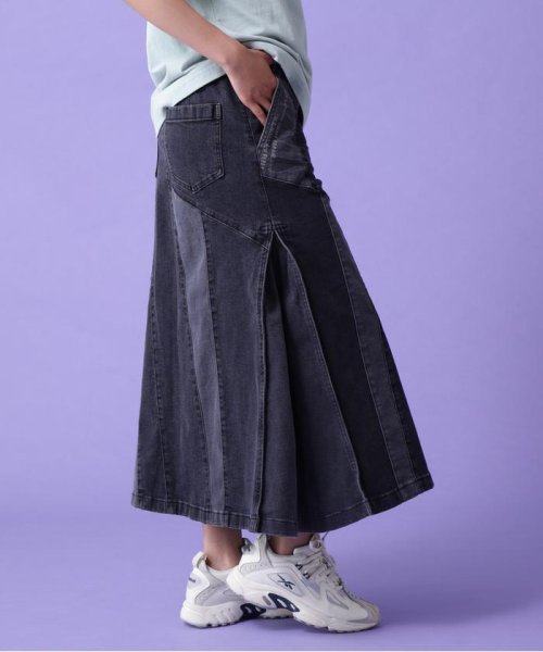 AVIREX(AVIREX)/REMAKE STERETCH DENIM SIDE FLARE SKIRT/ブラック