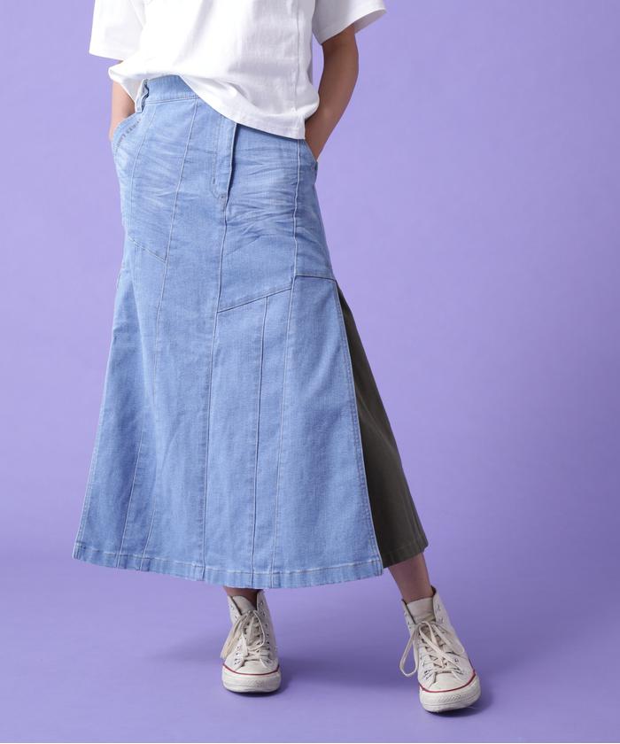REMAKE STERETCH DENIM SIDE FLARE SKIRT(505321313) | AVIREX(AVIREX