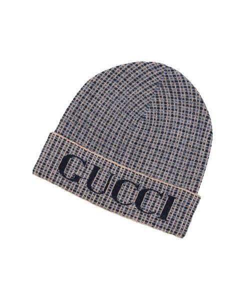GUCCI(グッチ)/GUCCI グッチ WOOL CHECK ニット帽 ビーニー Mサイズ/グレー