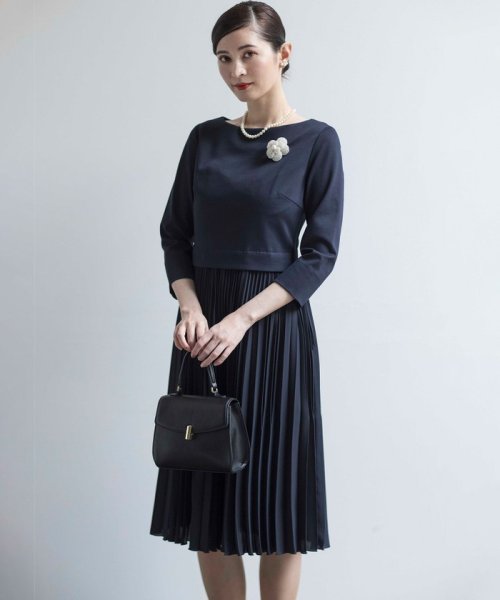 VERY3月号掲載・NAVY・WEB限定】ジャージーコンビプリーツ ワンピース  