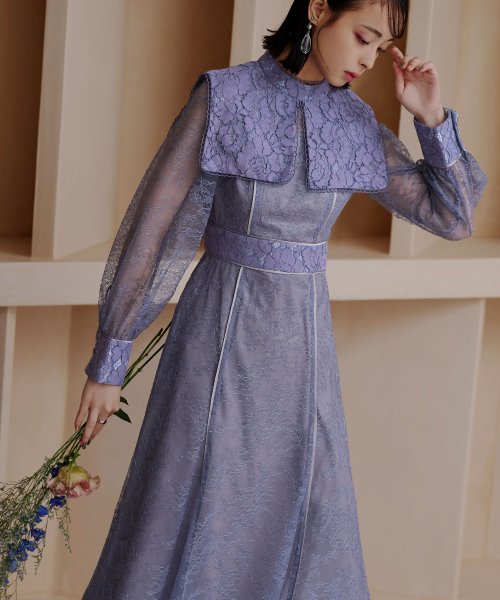 レースコンビネーションビブカラーマーメイドシルエットワンピース「U1177」 