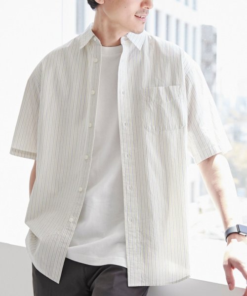 coen(coen)/強撚ブロードストライプレギュラーカラーシャツ/WHITE